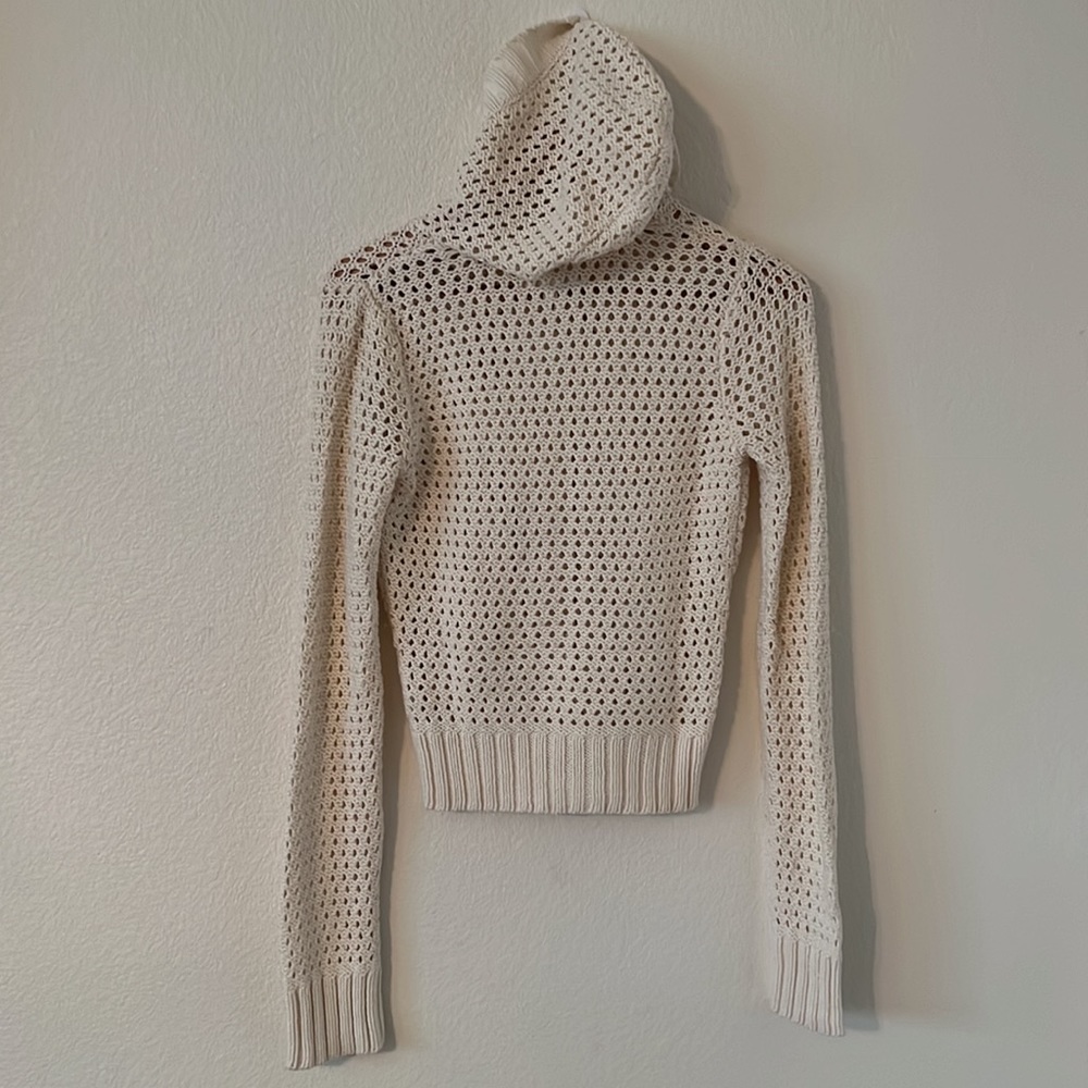 Abercrombie & Fitch Cream Knit Button Up Hooded Cardigan Womens Large - Picture 2 of 5